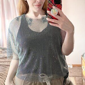 Free People Filter Finish Jewel Crystal Tshirt Top Short Sleeve One Size